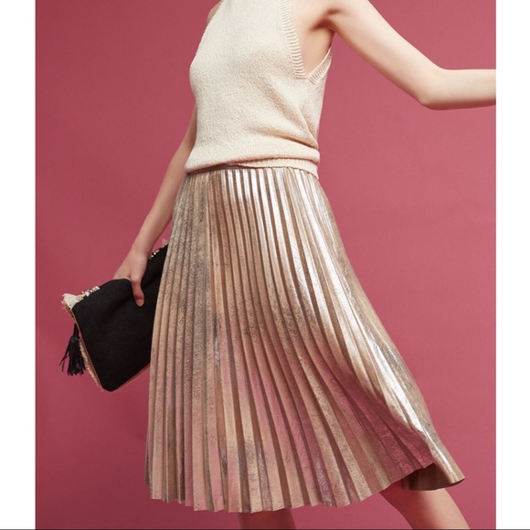 Anthropologie Dresses & Skirts - Anthropologie Maeve Pleated Metallic Skirt Sz XS